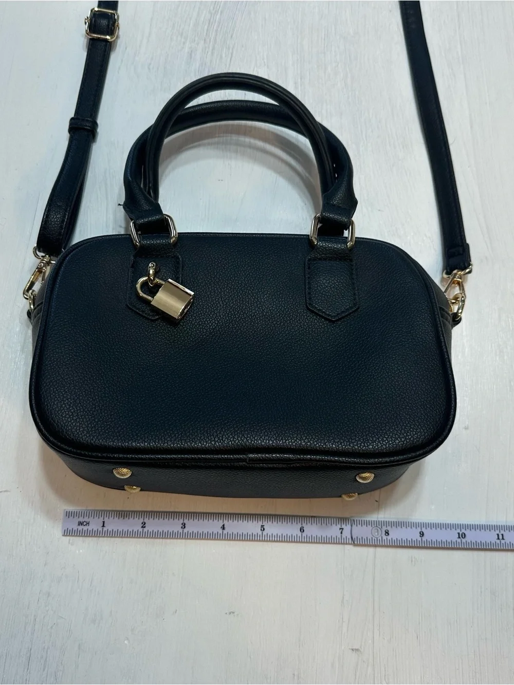 Kayla Ava Black Faux Leather Satchel Crossbody Bag Gold Hardware Floral Lining